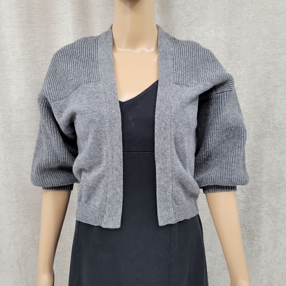 Octavia Gray Open Cropped Cardigan Half Ribbed Sleeves Minimalist Neutral
